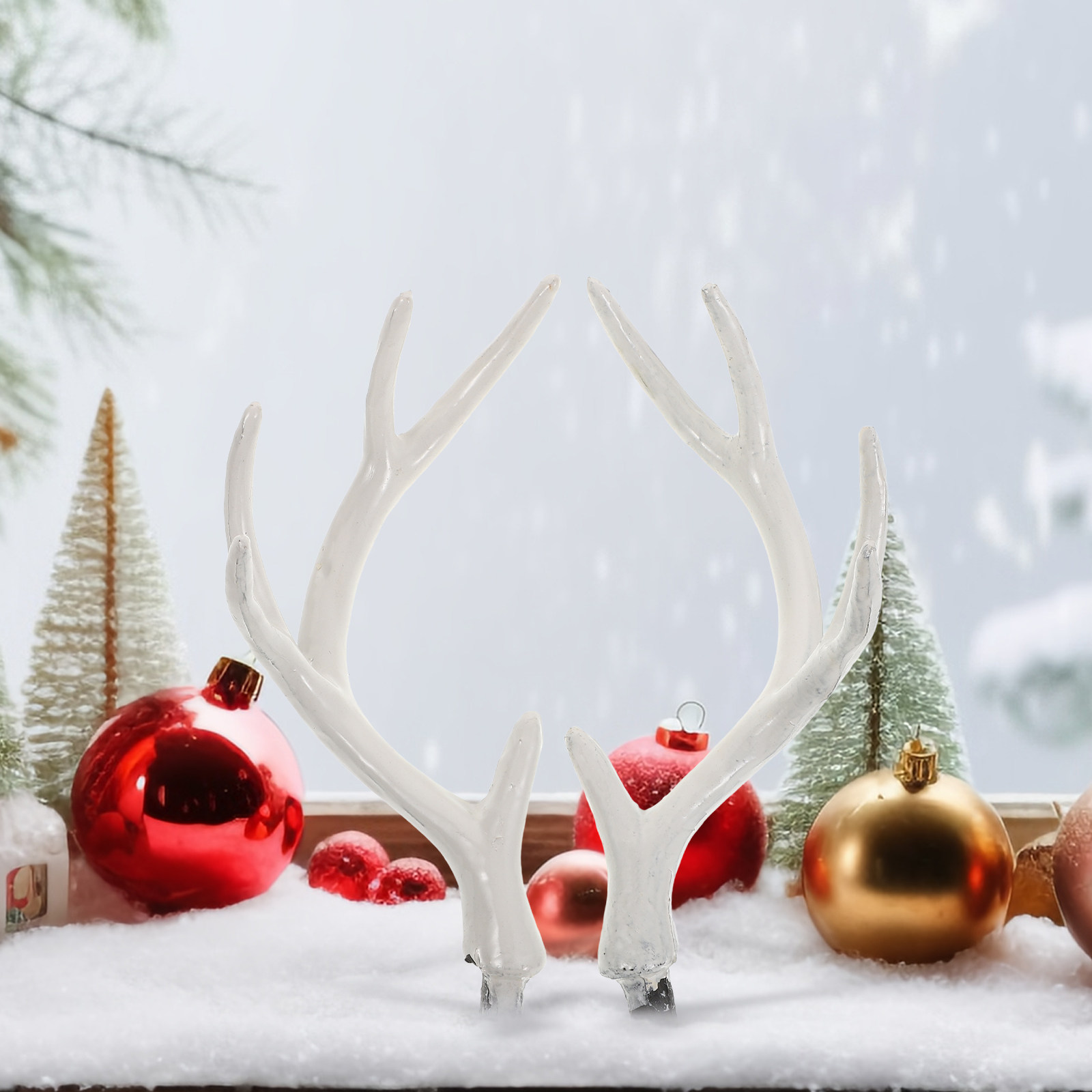 Reindeer Antlers Headband - 1Pair Lifelike White Deer Antlers 17Cm