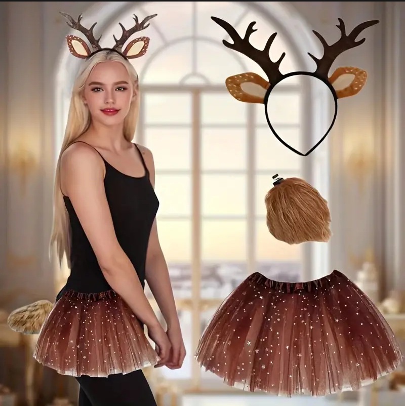 Reindeer Costume Set Tutu Skir - Reindeer Antlers Headband ulasan dan harga