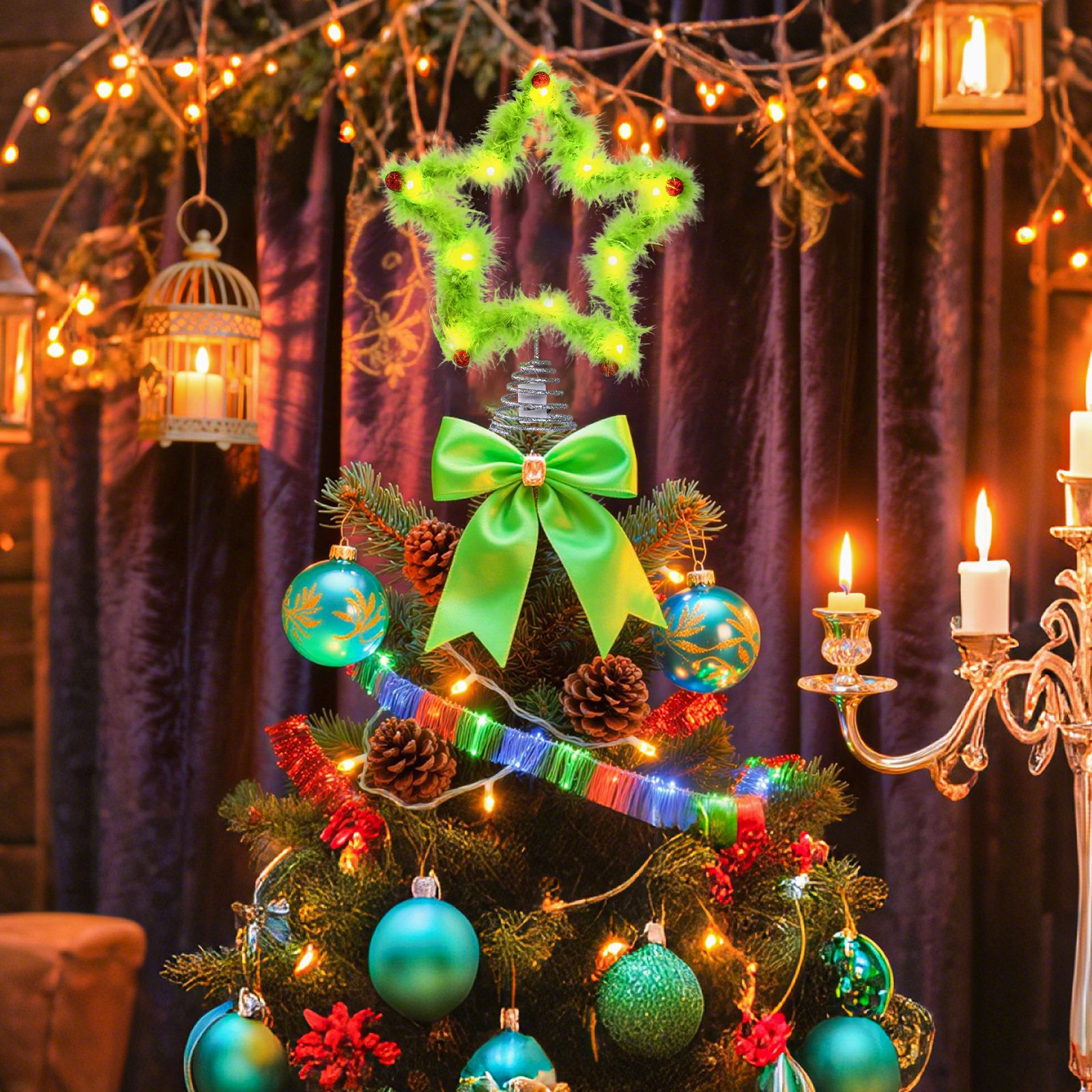 Christmas Fuzzy Grinch Star Tr - Star Tree Topper ulasan dan harga
